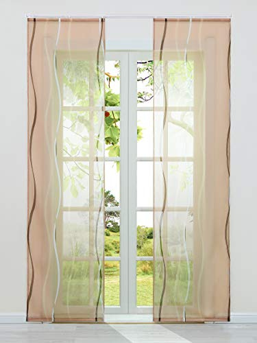 HeichkelL 2-TLG Voile Schiebegardine Flächenvorhänge mit Wellendruck Transparente Dekogardinen inkl. Klettband und Befestigungszubehör Sand 2X 57x245 cm