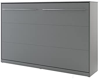 Schrankbett Concept PRO Horizontal, Wandklappbett, Bettschrank, Wandbett, Schrank mit integriertem Klappbett, Funktionsbett (120 x 200 cm, Grau, Horizontal)