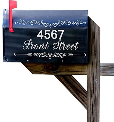 Nezyo 10 Sheets Mailbox Numbers Street Address Vinyl Decal White Waterproof Mailbox Sticker Flower Decal Self Adhesive PVC Die Cut for Outside Signs, Door, Farmhouse, House