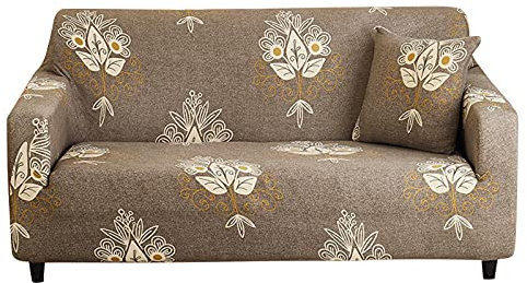 AMDXD Sofaüberwürfe 2 Sitzer, Khaki Blumen Muster Sofaüberzug Geeignet für 1/2/ 3/4 Sitzsofa und Ecksofa, in Polyester, Anti-Rutsch,Elastischer