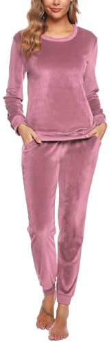 Wayleb Pijama Terciopelo Mujer Invierno Manga Larga Conjunto Chándal Cuello Redondo Cálido Cómodo Ropa de Dormir Casa Casual