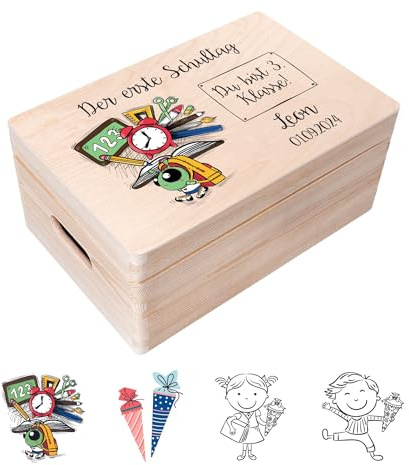 Creative Deco Personalisiert Einschulung Geschenk Junge Mädchen Schulanfang | Geschenke | Einschulungsgeschenke Erster Schultag | Schultüte Holzkiste Erinnerungsbox | für 1. und 5. Klasse | Deko