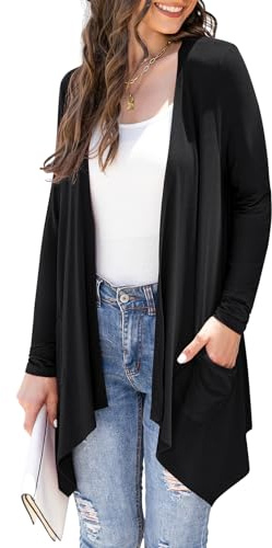 Veryoung Cardigan leggero da donna casual morbido a maniche lunghe cardigan in maglia floreale con tasche orlo alto basso drappeggiato spolverino, A01-nero, X-Large
