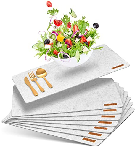 Balinco Filz Tischsets 8er Set, Rechteckige Hitzebeständige und Abwaschbare Platzsets 44x32 cm, Pflegeleichte Tischuntersetzer in Hellgrau für Teller & Besteck