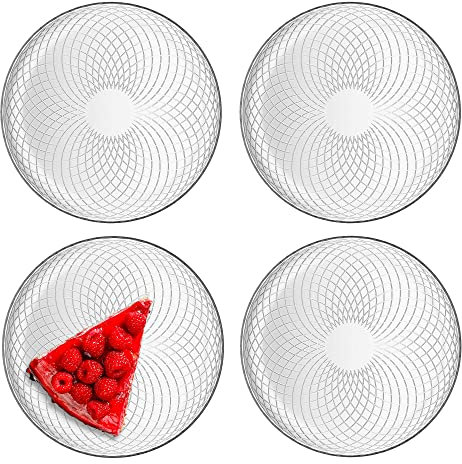TREND FOR HOME Juego de Platos Pequeños de Postre 4 Piezas Plato Llano de Vidrio Transparent Platos de Desayuno para Tartas Ensalada Fruta Aperitivo | Ø 17.4 cm | Diseño Geométrico | Elina