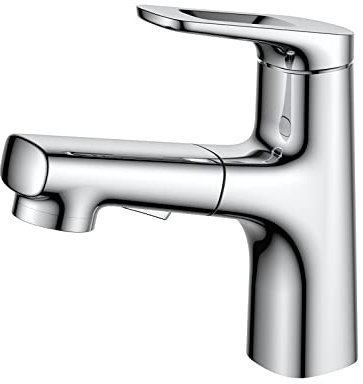 Mischbatterie waschbecken,Wasserhahn Bad mit ausziehbar Brause zum Haarewaschen,Waschtischarmatur ausziehbar aus Messing,Badarmatur Einhebelmischer mit 2 Wasserstrahlarten,waschbecken armaturen,Silber