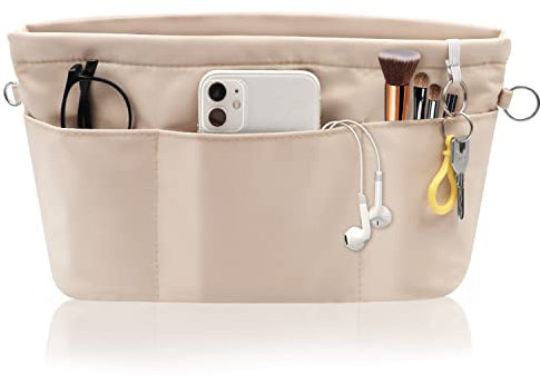 SUPRBIRD Handtaschen Organizer Nylon, Tasche in Tasche, Taschenorganizer Mit Schlüsselbund (Beige, M)