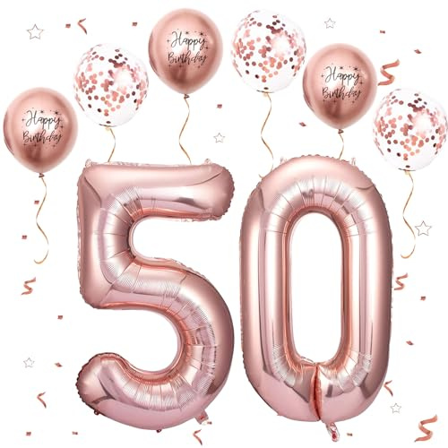 Roségold Luftballon 50, Folienballon Zahl 50 Roségold, 40 Zoll Helium Ballon 50, Geburtstagsdeko Folienballon Zahlen 5 & 0, Luftballon 50.Geburtstag Dekor-Set für Männer Frauen Geburtstag Party Deko