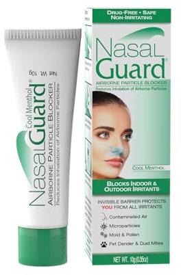 NasalGuard Allergy Relief and Allergen Blocker Nasal Gel - Drug-Free and Proven Safe for Pollen Allergy Sufferers, Approved for Airplane Travel (10 Gram, Cool Menthol)