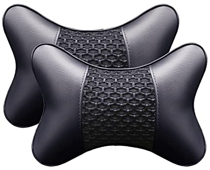 JforSJizT 2pcs Car Seat Neck Support Pillow,PU Soft Leather + Memory Foam,Head Support Pillow Cushion Pad for Driving Headrest Relax,with Adjustable Strap
