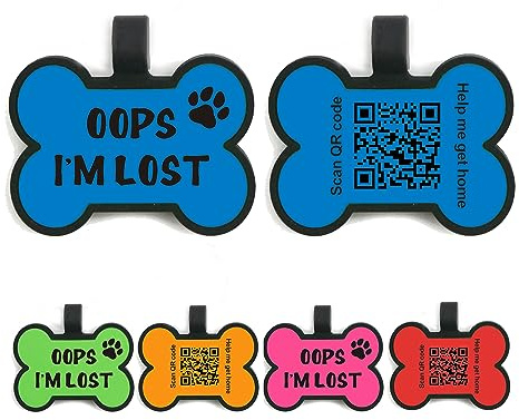 QR-kod identitetsbricka för hundar – tyst silikon hund katt ID-etikett med onlineprofil – skanna QR ta emot omedelbar varning för husdjur e-post (blått ben)