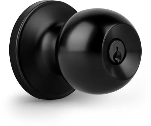 Gaurqiah Pomo de puerta de entrada con llave, diseño de bola para interior y exterior, cerradura redonda reversible para puertas de entrada delantera, negro mate