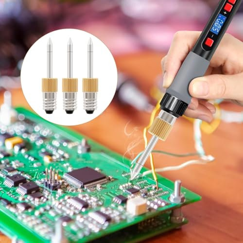 Pointe de fer à souder sans en laiton pour fer à souder USB, interface E10, fer à souder à batterie, pointe de fer à souder filetée, comprend : 3 pointes de fer à souder (pointe/K) 1 éponge