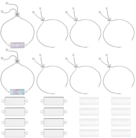 UNICRAFTALE 8 Sets RechteckLünette Armbänder DIY Rohlinge Armbänder Herstellung Set Blank Tablett Armreifen Edelstahl Armbandkette Blank Manschetten für DIY Armbänder Schmuck Herstellung