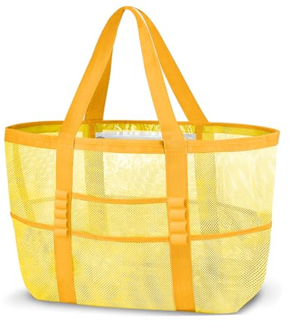 ONCCI Strandtasche Damen Strandtasche XXL Familie, Mesh Beach Bag Shopper Damen Tote Bag für Strand Reisen Einkaufen Picknick und Alltag (Gelb)