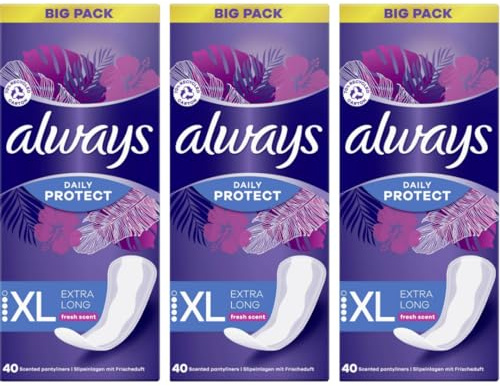 Daily Protect Extra Long Täglicher extra langer Schutz mit leichtem Duft Slipeinlagen Damenbinden Pads 40 STÜCK x 3 Packungen
