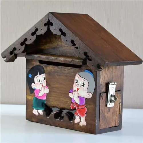 ZCBYBT Solid Wood Painted Mailbox Outdoor Wall-Mounted Mailbox Vintage Letter Box Lockable Villa Post Box