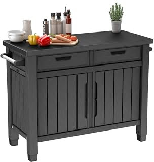 Koll Living Grilltisch/Beistelltisch XXL - multifunktionaler Servicetisch mit großzügigen Stauraum - Witterungsbeständig - Holzoptik