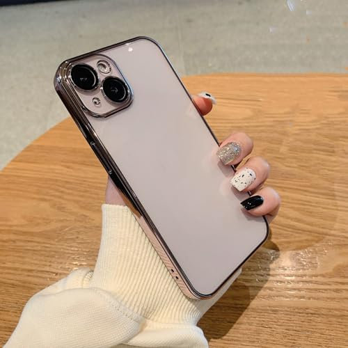 ADKOT Per iPhone 13 12 Mini 11 Pro Max Custodia trasparente con paraurti placcato per iPhone X XS XR 7 8 Plus SE Cover trasparente in silicone morbido di lusso,Rosa,Per iPhone 13 Mini