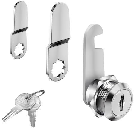 vgggrd 16mm Serratura per Cassetta Sicurezza Postale, Serratura Armadietto con 2 Chiave e 3 Piastra di Blocco, Sicurezza Serratura a Cilindro per Porte, Ante di Mobili