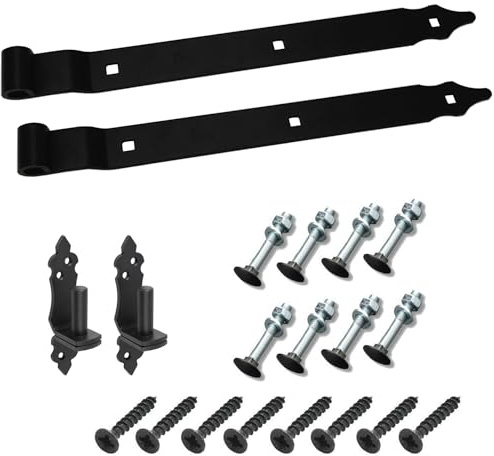 BRESKO Ladenband gekröpft mit dekorativen Kloben und Schrauben Set 300-800 mm Torband Türband Scharnier Bandscharnier Tor Beschlag Gartentor (Schwarz, 400x35x4 mm)