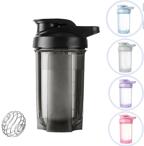 HUIQIHANG Shaker protéiné de 500 ml avec boule de mélange en acier inoxydable, sans BPA et DEHP, couvercle à rabat, étanche, passe à la température, passe au lave-vaisselle, parfait pour mélanger des