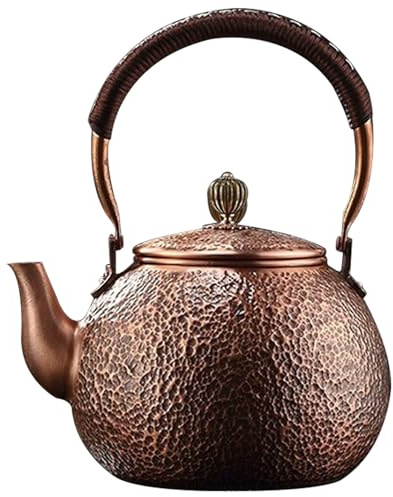 Kupfer -Teekanne Kupferteekessel, 1500 ml roter Kupferkessel mit Nicht -Slip -Griff, Vintage gehämmert Kupferteekann