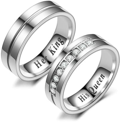 Beydodo Eheringe Paarpreis 6MM, Edelstahl Ringe Set Her King His Queen mit Zirkonia Freundschaftsringe Partnerringe Personalisiert Damen Gr.49 (15.6) + Herren Gr.55 (17.5)