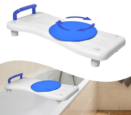 YRHome Sedile per vasca da bagno con giradischi, 75,5 x 34 cm, per vasca da bagno, per anziani, adulti, regolabile, per vasca da bagno, doccia, fino a 150 kg, con manico blu