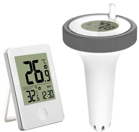 Sarini Trådlös flytande pooltermometer Badtermometer Stor vattentemperaturmonitor med inomhustemperatur för pooler Akvarier Bubbelbad Spa