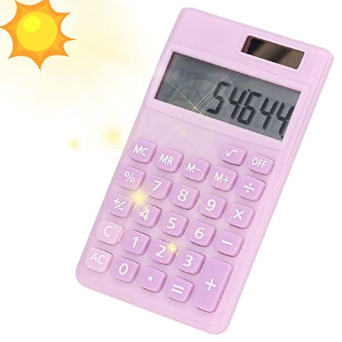 Solarrechner, 8-stellige Solarbatterie, Dual-Power-Handtaschen-Tischrechner mit Großem LCD-Display und Empfindlicher Taste für Büro, Zuhause, Schule, Mehrfarbig (Blassrosa-Lila)