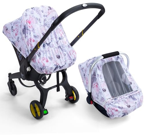 Car Seat Cover Baby, Infant Car Seat Cover with Mesh Window, Stretch Carseat Cover for Girls Boys, Soft Breathable Baby Carrier Cover for Stroller, Summer Carseat Canopy Sunshade Cover