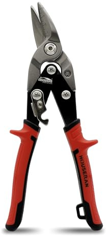 HOUSERAN 10 Inch Tin Snips, Right Cut Offset Aviation Snips, Heavy Duty CR-MO Metal Cutter with Double Lever, Scale Markings & Safety Lock, Tinner Shears Scissors for Cutting Metal Sheet