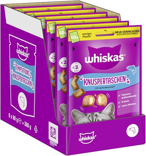 WHISKAS Crispväskor kattsnacks med lax 60 g – läckra laxsnacks för katter