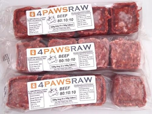 4PAWSRAW Frozen Raw Dog Food For Dogs & Puppy 20 X 560g Packs - 11.2 Kg Premium Beef Mince Complete 80:10:10 For BARF Diet