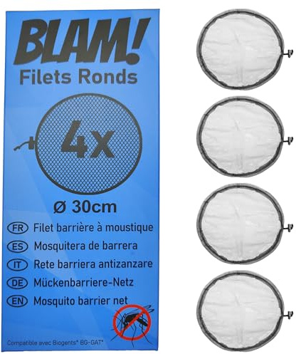 BLAM! 4 Filets Ronds de Rechange compatibles avec Biogents BG-Gat(*) et BG-Gat Reflect-Tech(*). Rechange pour piège Moustique
