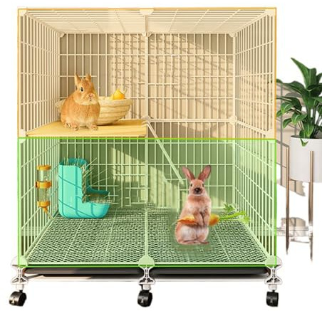 Kleiner Kaninchenkäfig Indoor 2-stöckiger Kaninchenstall mit ausziehbarer Wanne und Rollenplattform, Tierkäfig für kleine Haustiere