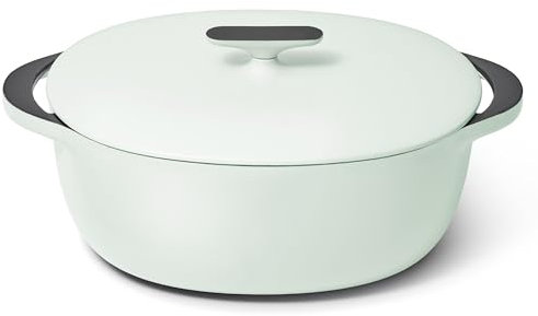 Caraway Horno holandés de hierro fundido esmaltado, horno holandés de 8 cuartos con tapa, revestimiento esmaltado de 3 capas, no requiere condimento, compatible con todas las estufas, apto para horno