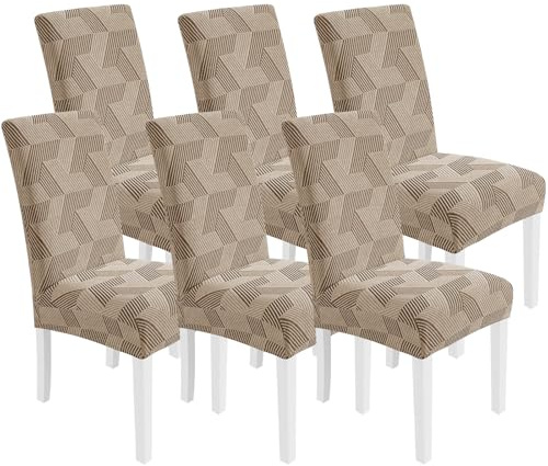 CYCMACO Stretch Stuhlhussen 6er Set, Stuhlbezug Elastisch Universal, Hussen Für Stühle Hochlehner, Moderne, Abnehmbarer, Kratzfest, Waschbarer, Für Esszimmer, Küche, Restaurant, Khaki