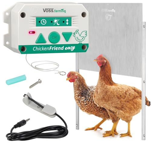VOSS.farming Set ChickenFriend Easy automatische Hühnertür mit Hühnerklappe 430 x 400mm, Türöffner für Hühnerstall