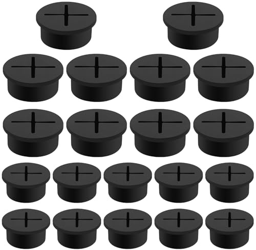 20 Pcs Desk Grommet, 20mm & 25mm Desk Cable Grommet, Rubber Wire Round Desk Cable Hole Cover Rubber Wire, Flexible Cable Cord Grommets for Furniture Office Computer Desk Cord Management, Black