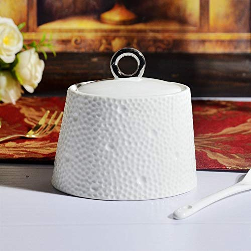 CAFIEDR Sucrier en céramique avec Couvercle, sucrier Anti-poussière, Pot à épices, boîte à thé, sucrier en nid d'abeille Blanc, Pot à Bonbons de Forme Originale