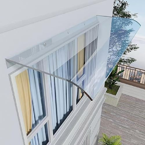 Door Awnings, Window Awning Exterior, Clear Rain Shelter Cover, UV Rain Snow Protection Front Door Canopy Polycarbonate Sheet for Outside Patio Entrance 14 17 Depth(Clear,35x160cm)