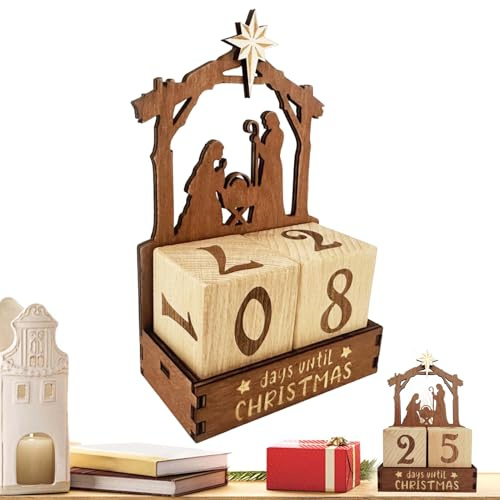 Calendrier de compte à rebours de Noël | 25 jours en bois pour crèche de Noël, décoration de table pour salon, étagère, festival d'hiver