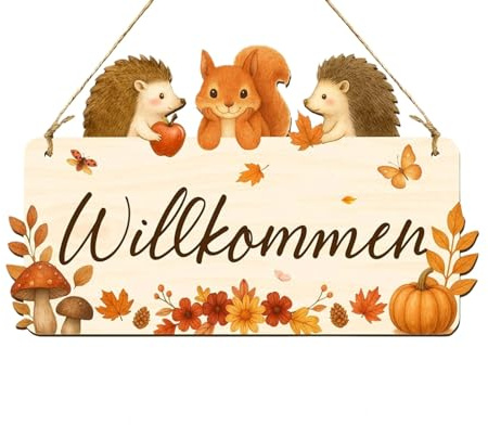 Herbstdeko tür Herzlich Willkommen Schild aus Holz, Erntedankfest Herbst Dekoration Herbstdeko zum Basteln Deko für Eingang, Balkon, Garten