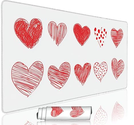 Tapis de Souris Blanc sous Main Bureau Tapis de Souris Gaming XXL 1400x600x3mm Mouse Pad Caoutchouc Amour Grand sous Main Gamer Accessoires PC Imperméable, pour Clavier Ordinateur Portable w-6804