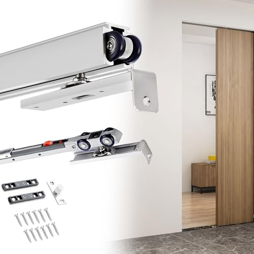 Kit de rail de porte coulissante à fermeture douce Kit110 en aluminium, système de porte escamotable avec roues en nylon et vis, cadre coulissant argent/blanc pour un fonctionnement fluide