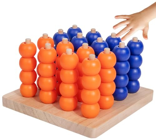 Vier Gewinnt Brettspiel, Brettspiel für Kinder 3D Lernspielzeug, Tragbares Vier Gewinnt Holz Schachbrett Spiel,Pädagogisches Denkspiel für Familie Schule Geburtstag für Erwachsene Und Kinder
