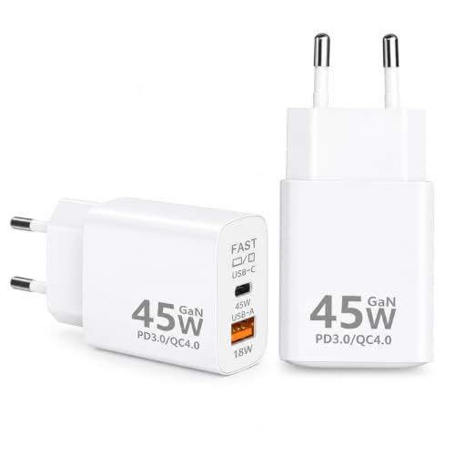 PYRODUM 45W USB C-laddare 2-pack, PD 3.0 snabbladdare, 2 typ C- och USB A-portar, USB C-kontakt