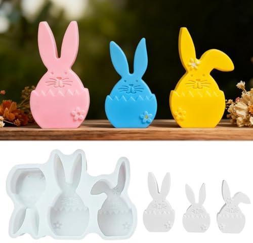 KERYBW 3 stampi in silicone per Pasqua, stampi in silicone per Pasqua, coniglietto pasquale con fiore, stampi in gesso per innaffiare, stampi in silicone per primavera, coniglietto, Pasqua, uova per